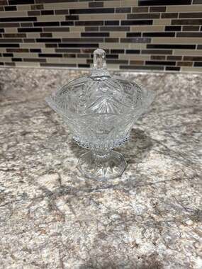 Vintage JG Durand France Crystal Hobstar Pattern Lidded Pedestal Candy Bowl